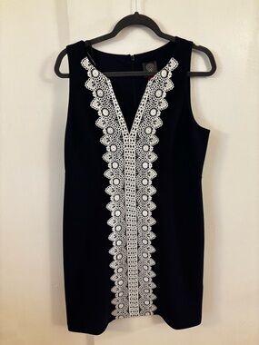 Vince Camuto Navy Dress with White Lace Trim
